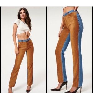 Good American good icon denim and suede mixed jeans